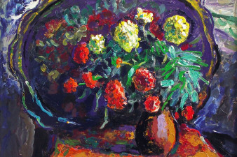 Букет на фоне старинного подноса. 2012. Холст, масло. 80х90